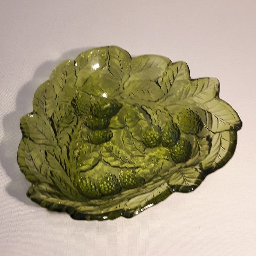 Green Glass Candy Dish Serving Dish Raspberry